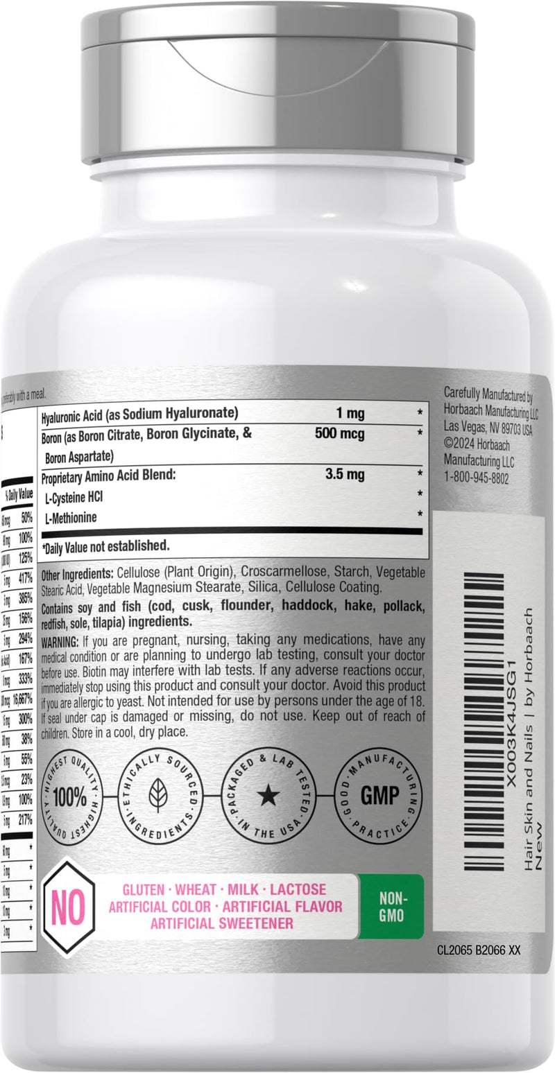 Horbäach Hair Skin & Nails Vitamins – 150 Caplets with Biotin & Collagen