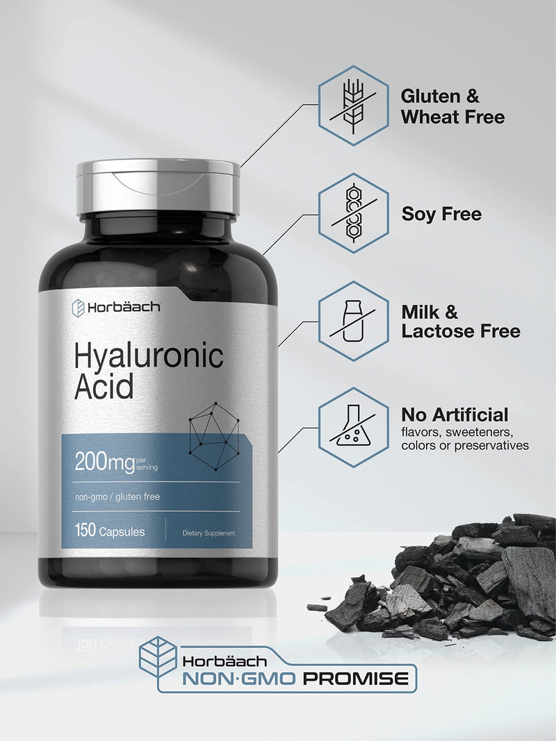 Horbäach Hyaluronic Acid Supplement – 200 mg, 150 Capsules | Non-GMO & Gluten Free