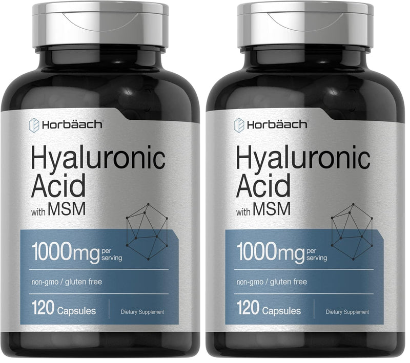 Horbäach Hyaluronic Acid with MSM – 1000 mg, 120 Capsules, Non-GMO & Gluten Free (Pack of 2)