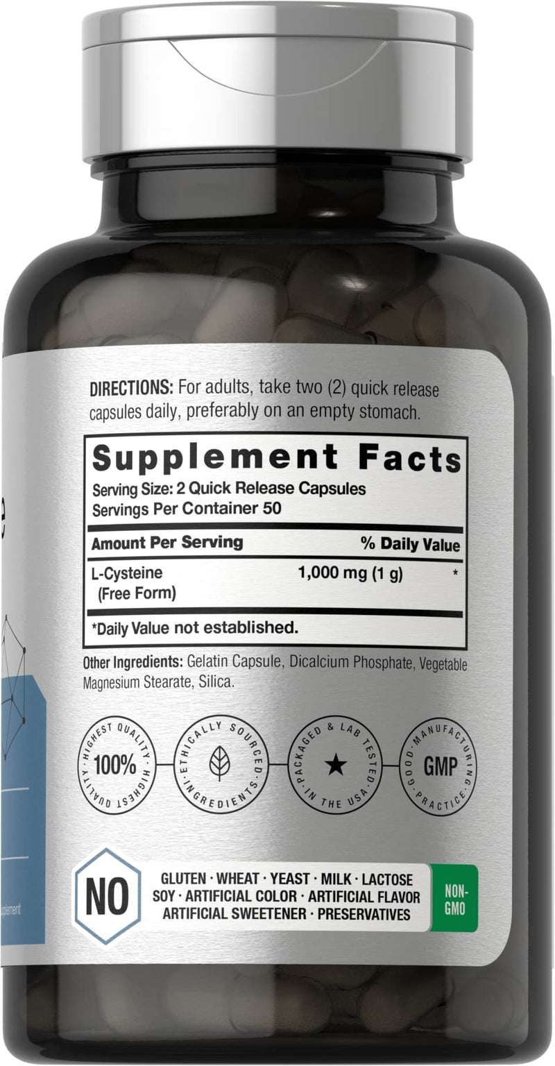 Horbäach L-Cysteine 1000mg – 100 Powder Capsules | Non-GMO, Gluten Free