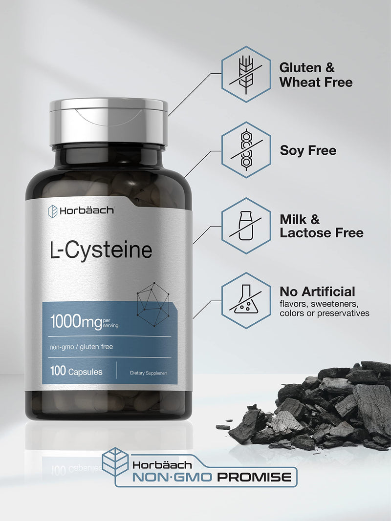 Horbäach L-Cysteine 1000mg – 100 Powder Capsules | Non-GMO, Gluten Free