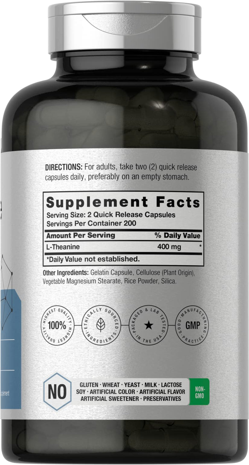 Horbäach L-Theanine 400mg | 400 Capsules | High Potency Supplement | Non-GMO & Gluten Free