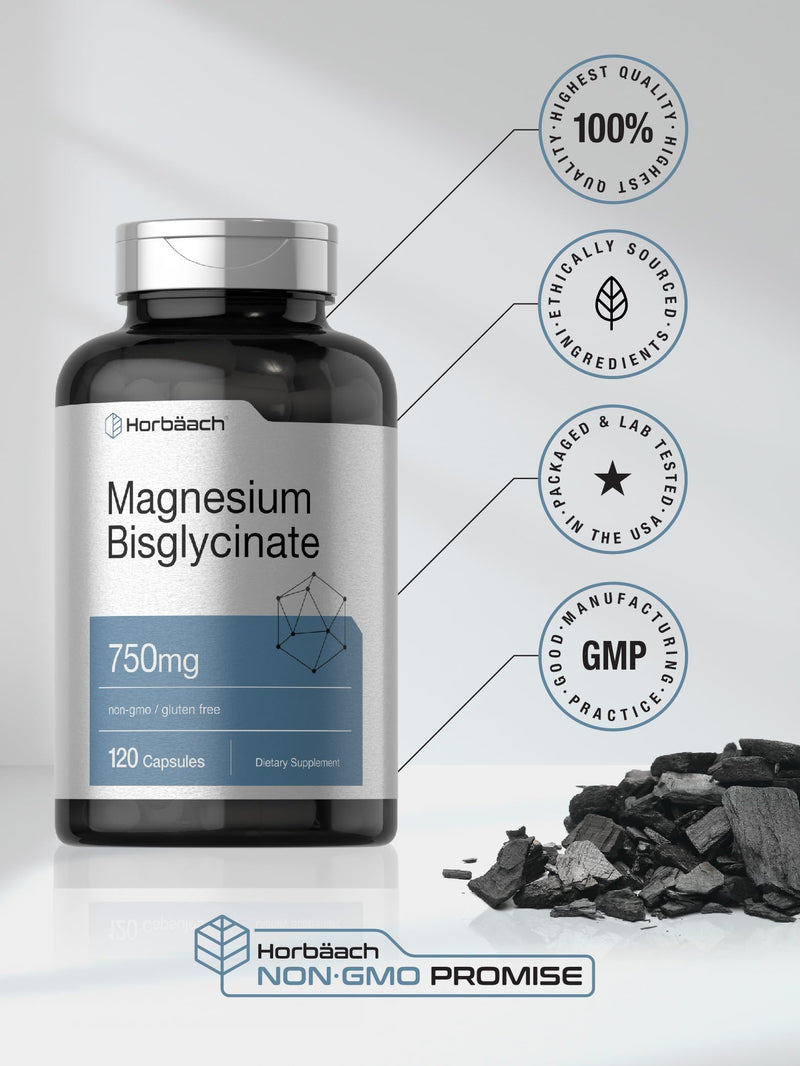 Horbäach Magnesium Bisglycinate 750mg - 120 Capsules | Non-GMO & Gluten Free