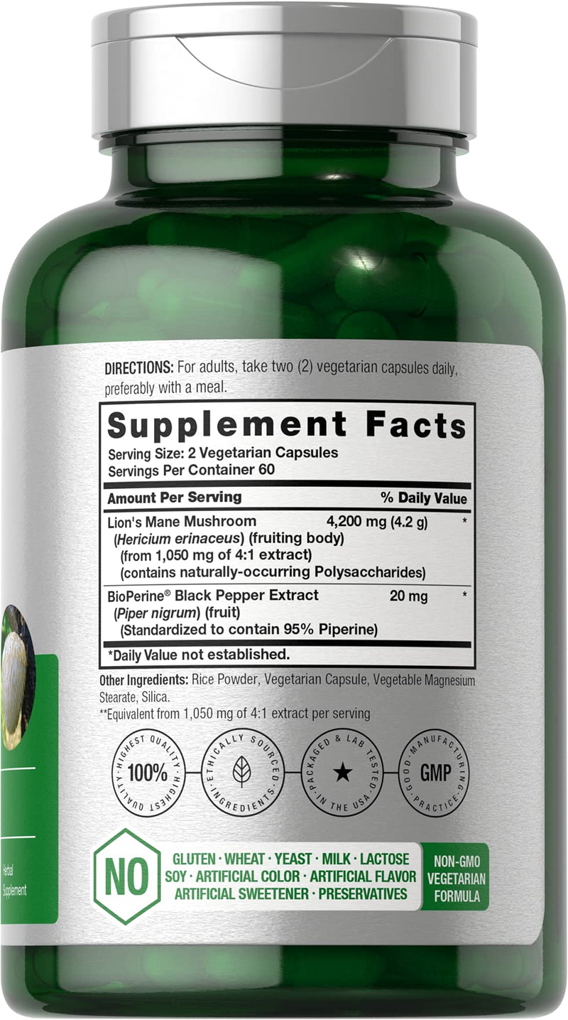 Horbäach Lions Mane Mushroom Extract 4200mg | 120 Veg Capsules | Pack of 2