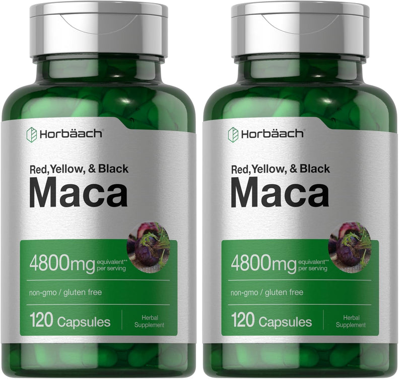 Horbäach Maca Root Capsules for Men and Women | 120 Pills | High Potency Extract | Non-GMO and Gluten Free Formula (Pack of 2)