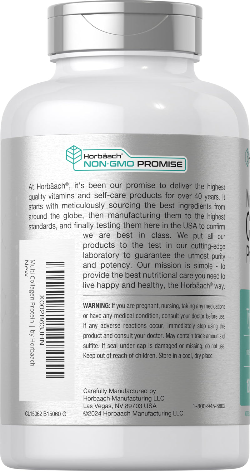 Horbäach Multi Collagen Protein 2000 mg – 180 Capsules | Hydrolyzed Collagen Types I, II, III, V, X | Keto & Paleo Friendly, Non-GMO, Gluten Free