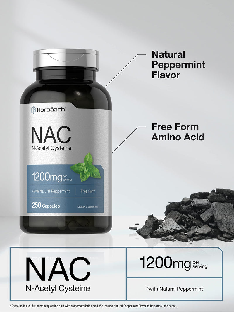 Horbäach NAC N-Acetyl Cysteine 1200mg | 250 Powder Capsules | Peppermint | Non-GMO, Gluten Free