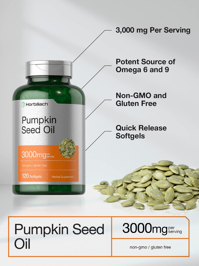 Horbäach Pumpkin Seed Oil 3000mg - 120 Softgels | Cold Pressed, Non-GMO & Gluten Free