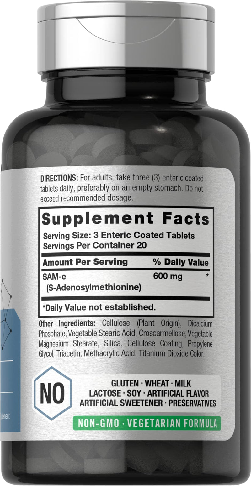 Horbäach SAM-e Supplement 600mg | 60 Vegetarian Tablets | Non-GMO & Gluten Free | S-Adenosyl Methionine