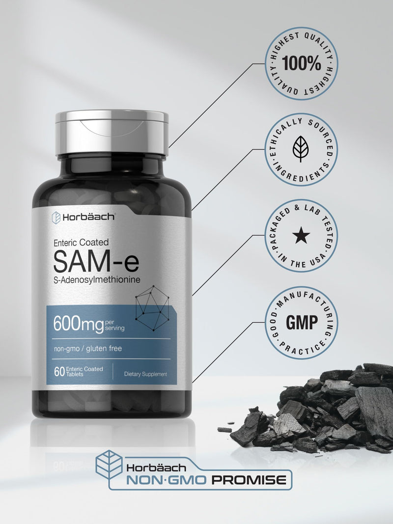 Horbäach SAM-e Supplement 600mg | 60 Vegetarian Tablets | Non-GMO & Gluten Free | S-Adenosyl Methionine