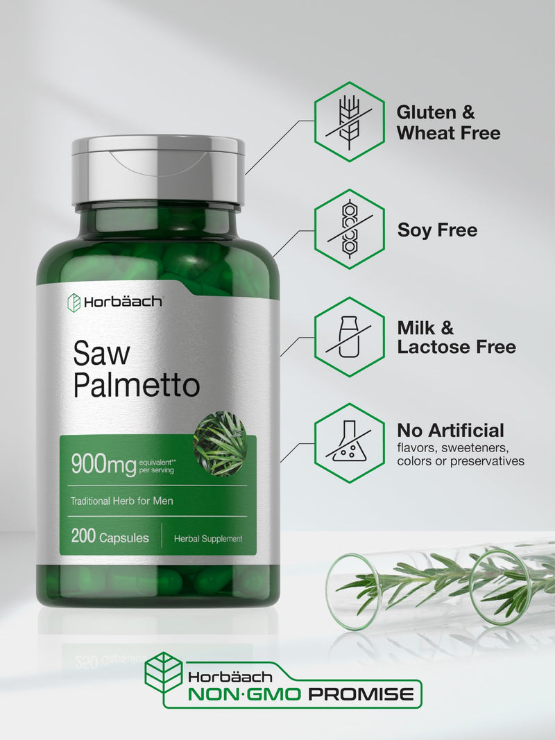 Horbaach Saw Palmetto Extract 900mg – 200 Capsules | Non-GMO & Gluten Free | Traditional Herb Supplement from Saw Palmetto Berries