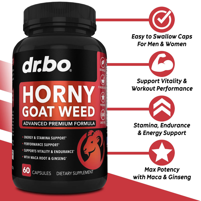 Horny Goat Weed For Men and Women - 1590mg Extra Max Male Enhancement, Stamina, Endurance, Performance - Maca Root, Tribulus, Muira Puama, L Arginine Ginseng Hornygoatweed for Men & Women - 60 Pills