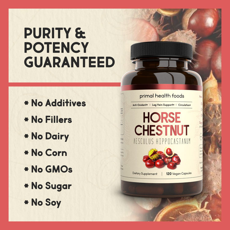 Primal Health Foods Horse Chestnut Extract 500 mg – 120 Servings | Varicose Veins & Blood Health | Vegetarian, Non-GMO & Gluten Free