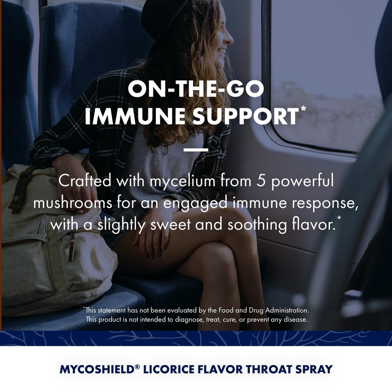 Host Defense MycoShield Throat Spray – Immune Support Mushroom Formula (Chaga, Reishi, Turkey Tail, Licorice Root) 1 oz