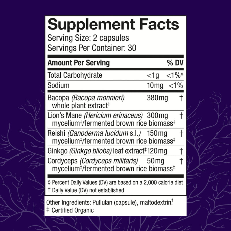 Host Defense MycoBotanicals Brain Capsules - Lion's Mane, Reishi & Cordyceps | 60 Capsules (30 Servings)