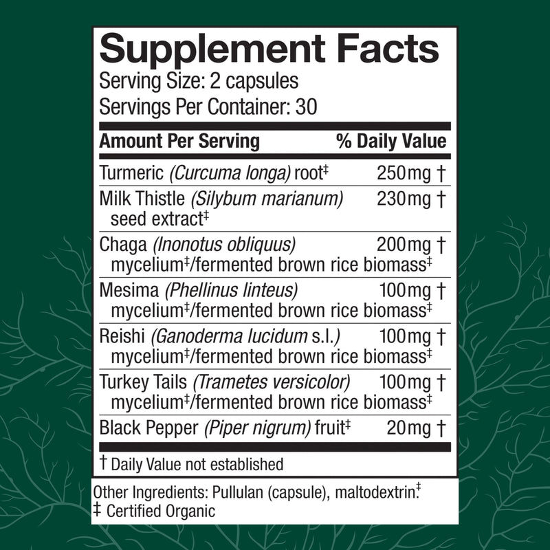 Host Defense MycoBotanicals Liver* Capsules - Liver Health Supplement with Milk Thistle & Turmeric Root - Mushroom Supplement with Turkey Tail, Reishi & Chaga - 60 Capsules (30 Servings)*