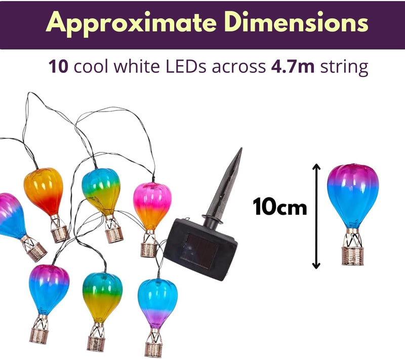 Solar Hot Air Balloon String Lights 4.7m Outdoor Waterproof LED Garland