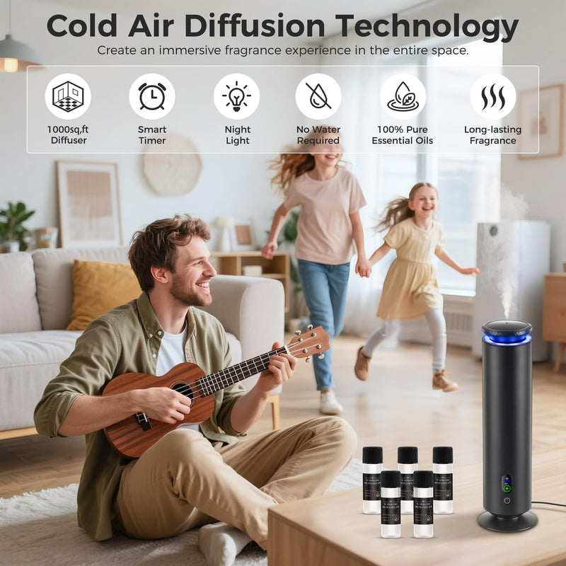 Hotel Scent Diffuser Starter Kit - 1000 sq ft coverage, 7 Ambient Lights, Black