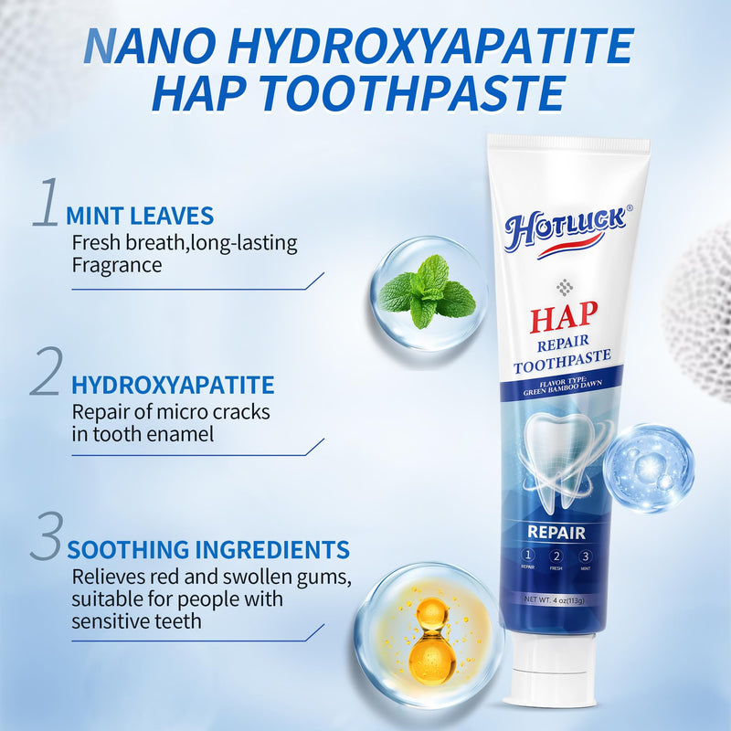 Hotluck HAP Fluoride-Free Toothpaste – Nano-Hydroxyapatite, Enamel Repair & Whitening, Fresh Breath, Natural Mint, 4oz (Pack of 1)