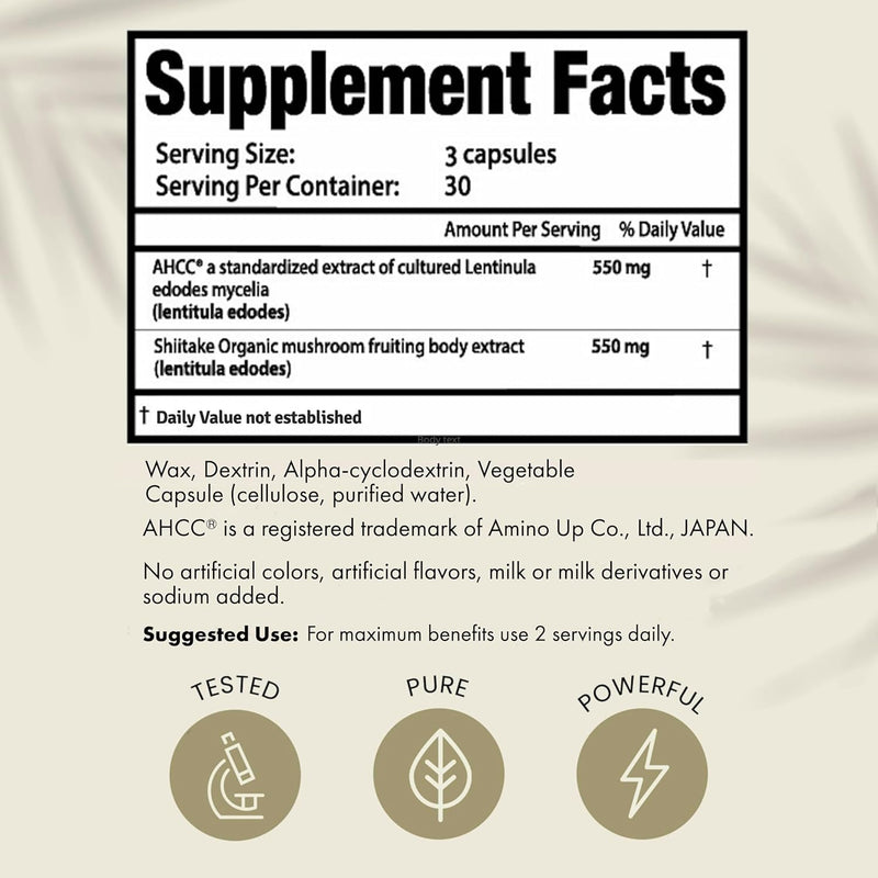 HPD Rx Premium AHCC & Shiitake Mushroom 1100 mg per Serving – Immune Support, 30-Day Supply
