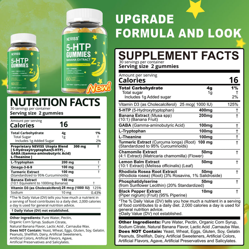 5-HTP GABA Gummies + L-Theanine & Vitamin D3 — Melatonin-Free Relaxation (Pack of 2)