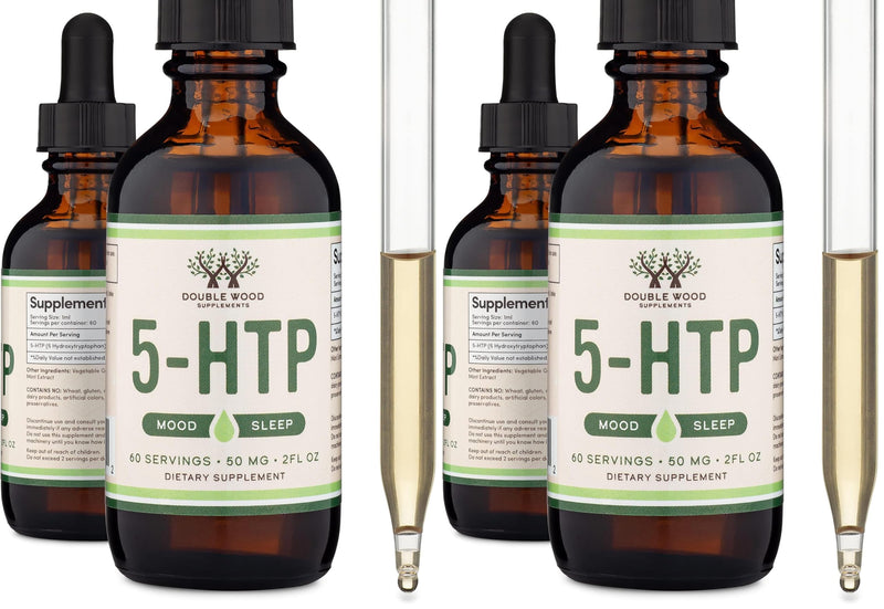 5HTP Liquid Drops - More Absorbable and Effective Than 5 HTP Capsules (60 Servings of 50mg 99%+ 5-HTP) Serotonin Supplement for Mood, Sleep, and Relaxation by Double Wood (Pack of 2)