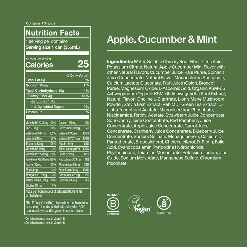 Huel Daily Greens Ready-to-Drink – Apple Cucumber Mint, 12 Fl Oz, 12 Pack | 149 Vitamins & Probiotics