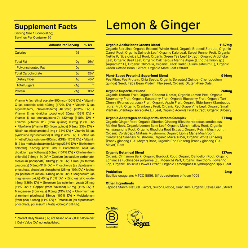 Huel Daily Greens Lemon & Ginger | 91 Vitamins & Wholefood Ingredients | 12 Pack
