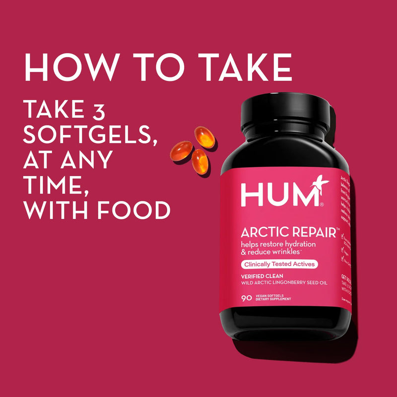 Arctic Repair Clear Skin Supplement by HUM - Omega 3-6-9 with Lingonberry Seed Oil, Vitamin A & E | 90 Vegan Softgels