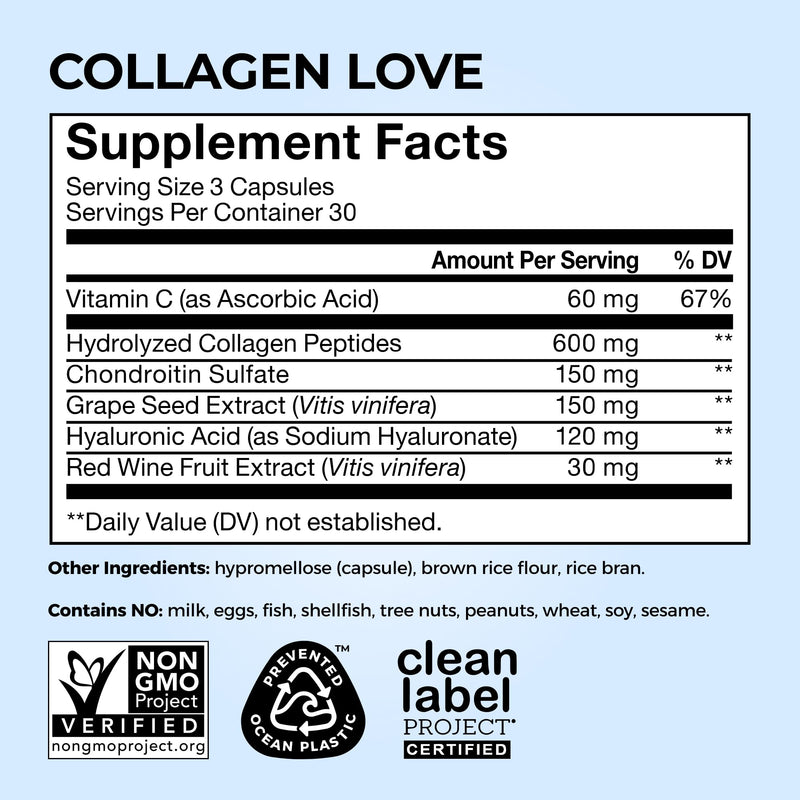HUM Collagen Love Skin — Collagen Peptides with Hyaluronic Acid & Vitamin C, 90 Capsules