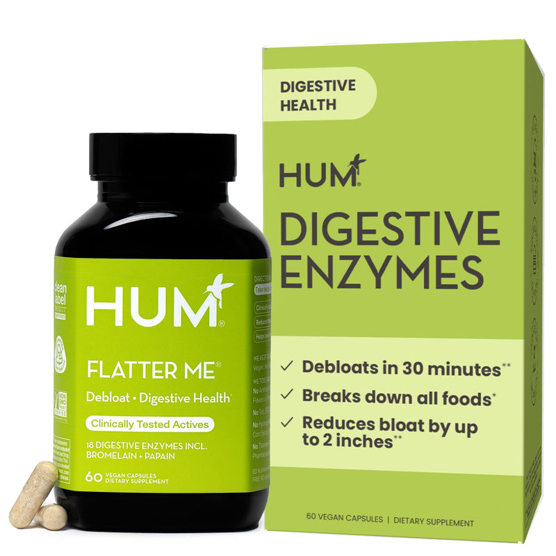 HUM Flatter Me Digestive Enzymes for Women & Men - Fast Debloat, Ginger & Peppermint, 60 Capsules