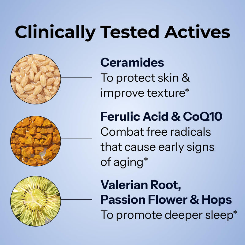 Hum Mighty Night: Nighttime Sleep Supplement for Skin | CoQ10, Valerian & Ferulic Acid | 60 Vegan Softgels