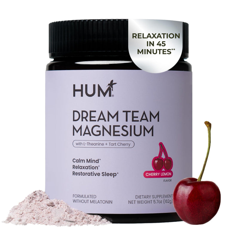 Hum Nutrition Dream Team Magnesium Bisglycinate Powder – Sleep Support, L-Theanine & Tart Cherry (Gluten Free, Vegan)