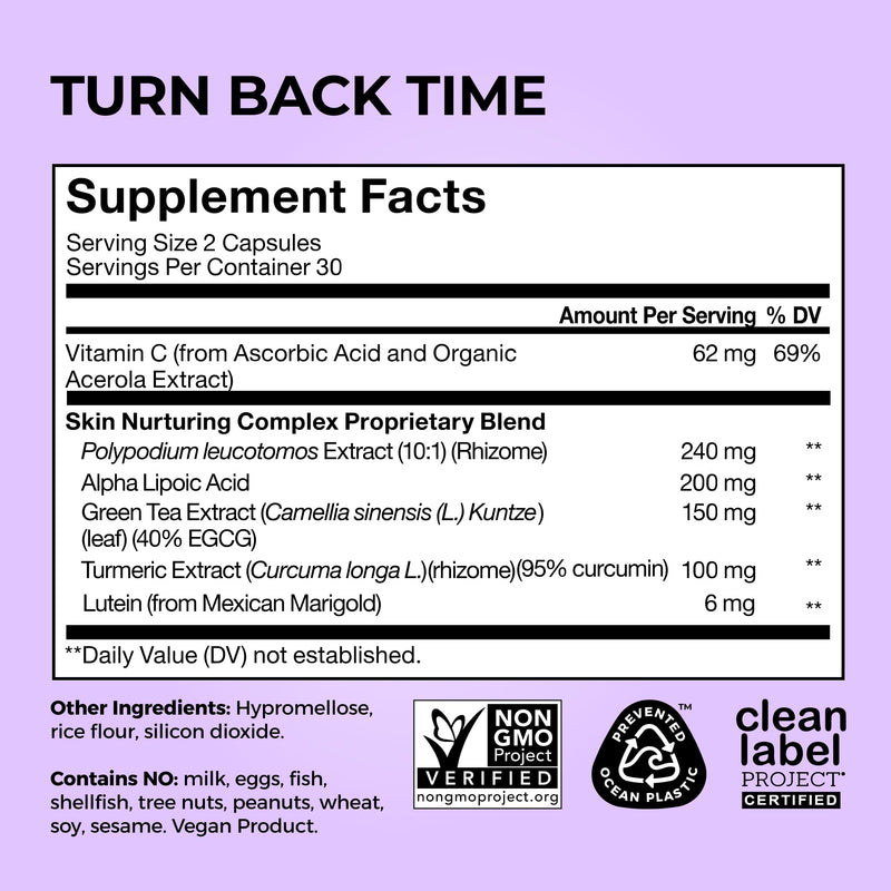HUM Turn Back Time Turmeric Supplement for Youthful Skin | Green Tea Extract, Lutein & Polyphenols | 60 Vegan Capsules