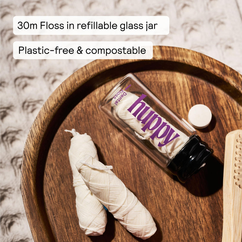 HUPPY Plastic-Free Vegan Dental Floss – Compostable, Refillable Jar