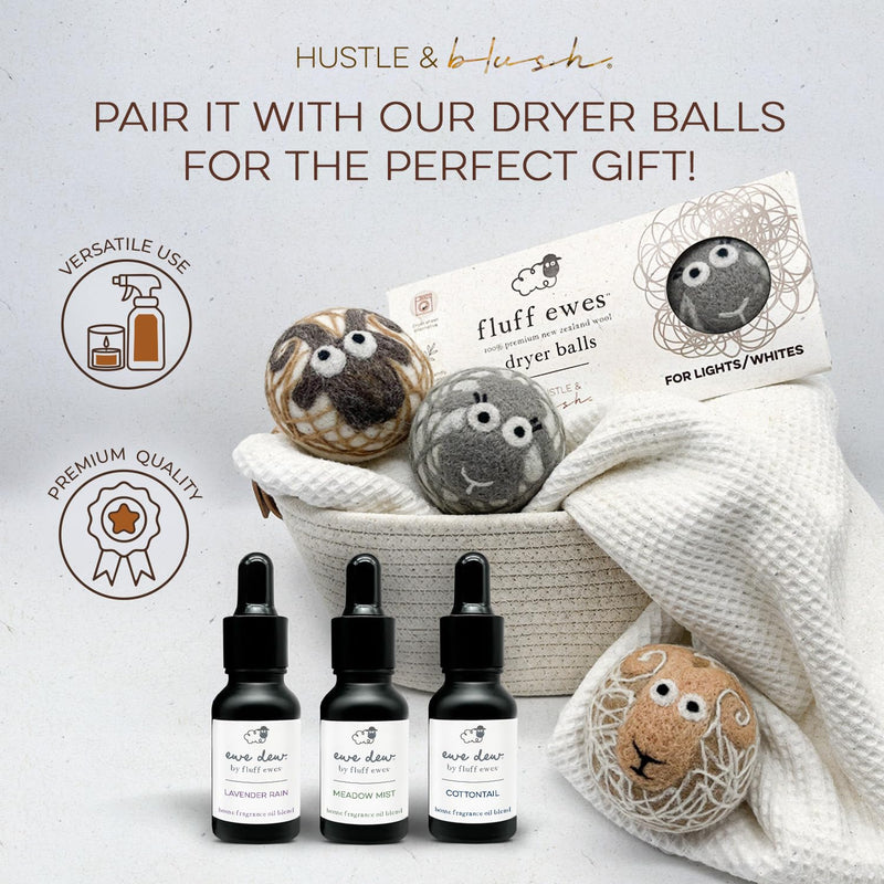 Hustle & Blush Ewe Dew Essential Oil Blend – 15ml Dryer Balls, Cottontail Fragrance