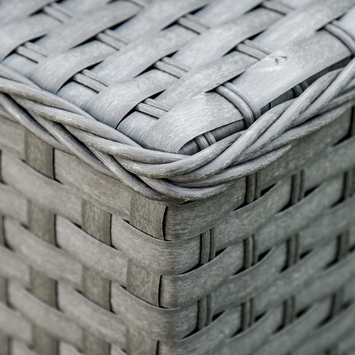 5 PCs Rattan Wicker Corner Sofa Set Tea Table Footstool & Cushion - Grey