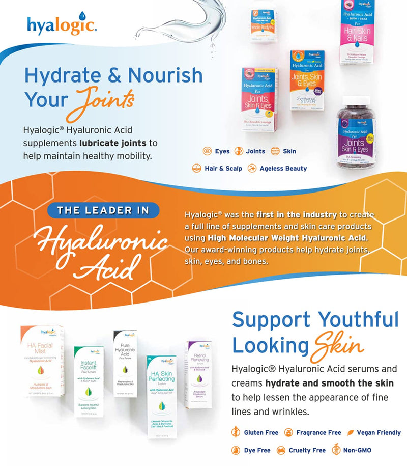 Hyalogic Synthovial Seven Liquid Hyaluronic Acid – Vegan Oral Joint & Skin Support, High Molecular Weight, 1 oz (2 Pack)