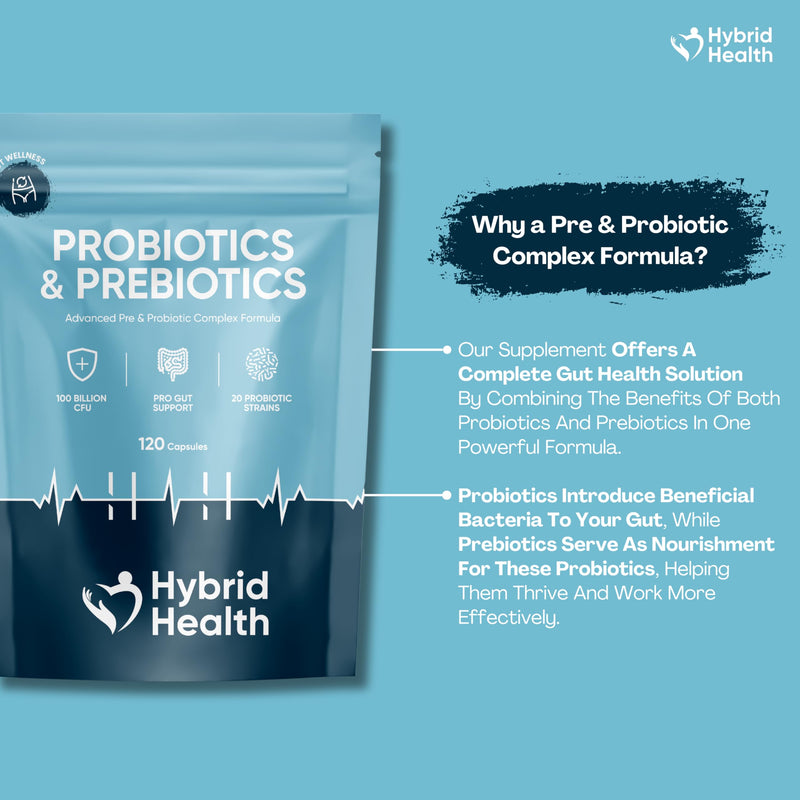 Hybrid Health Probiotics & Prebiotics Complex – 100 Billion CFU, 20 Strains, 120 Vegan Capsules