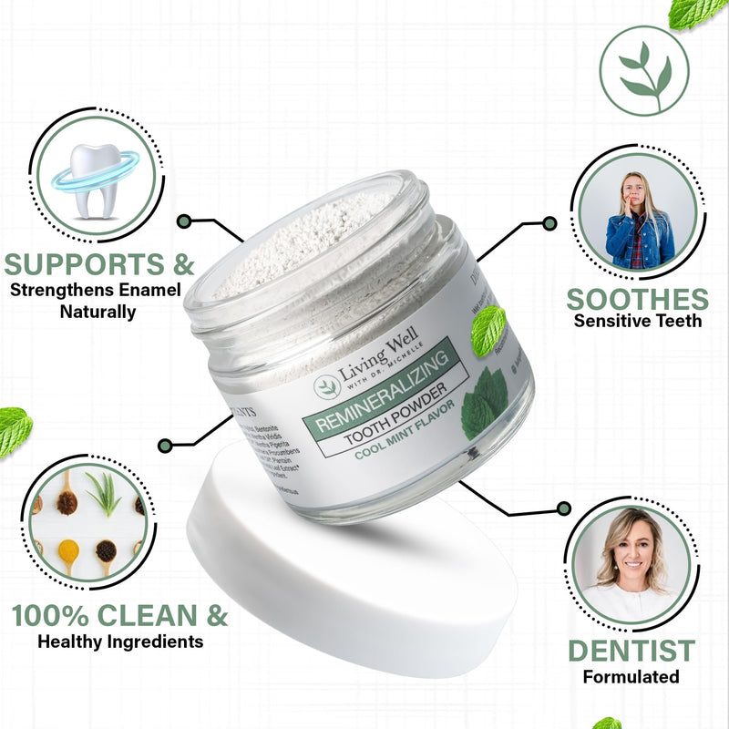 Living Well with Dr. Michelle Remineralizing Tooth Powder | Fluoride-Free Hydroxyapatite Formula | Supports Enamel Strength & Oral Wellness | Safe, Clean Ingredients | Cool Mint Flavor