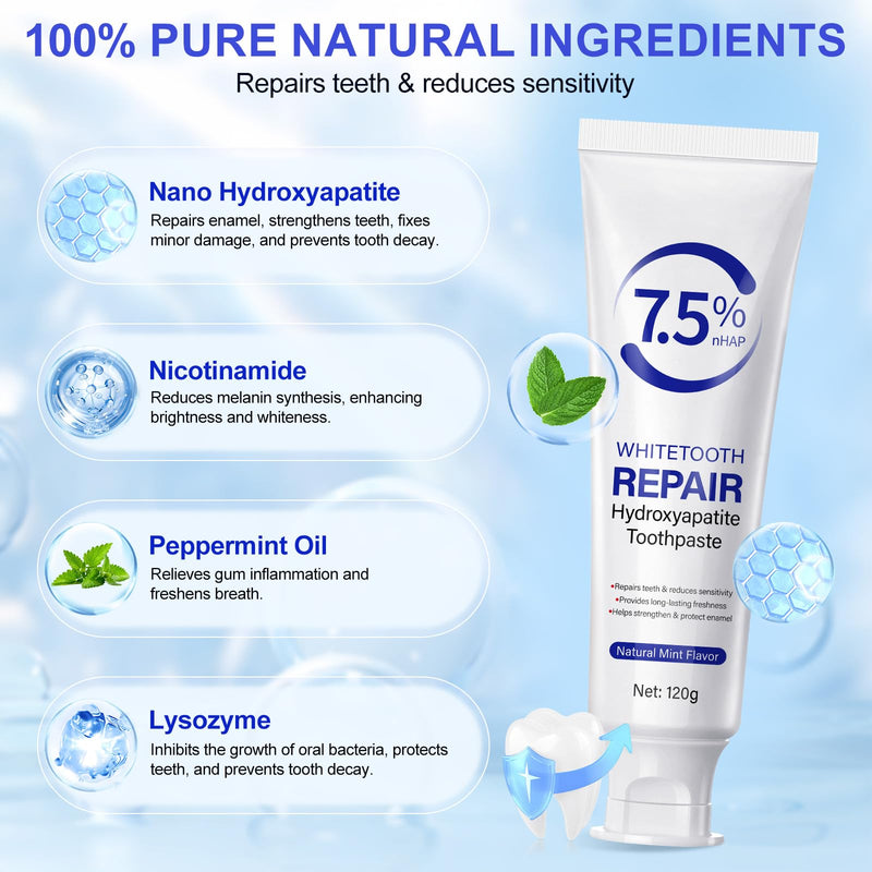 Hydroxyapatite Toothpaste 7.5% – Enamel Protection, Gentle Mint, 120g