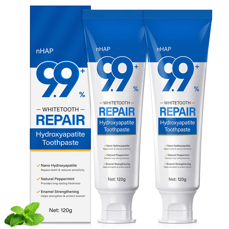Hydroxyapatite Toothpaste 9.9% for Enamel Protection – Fluoride-Free Nano HA, Gentle Mint | Pack of 2