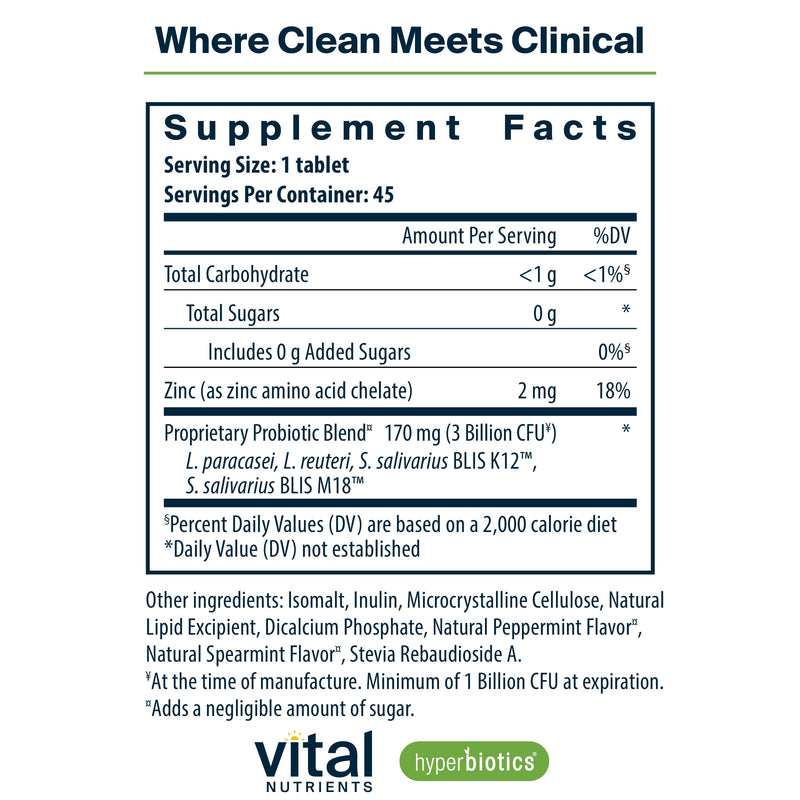 Hyperbiotics Vital Nutrients Pro Dental Probiotic | Clinically Studied BLIS K12 & M18 | 45 Mint Tablets
