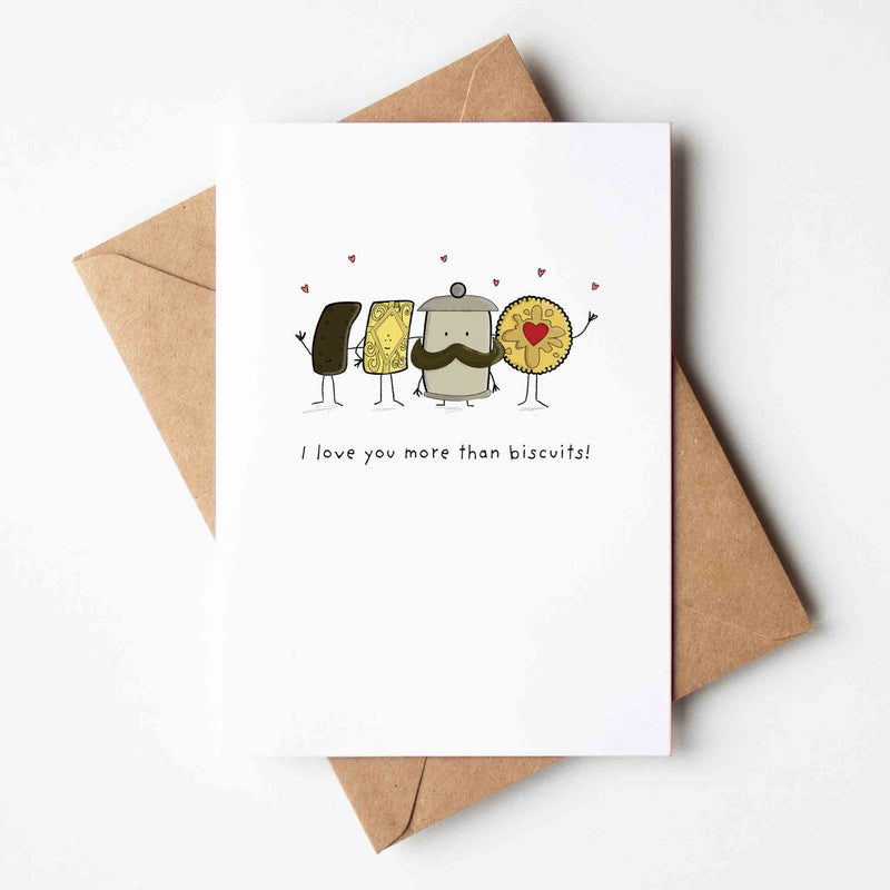 Funny Love Greeting Card – Cute British Biscuit Lover Gift With Kraft Envelope