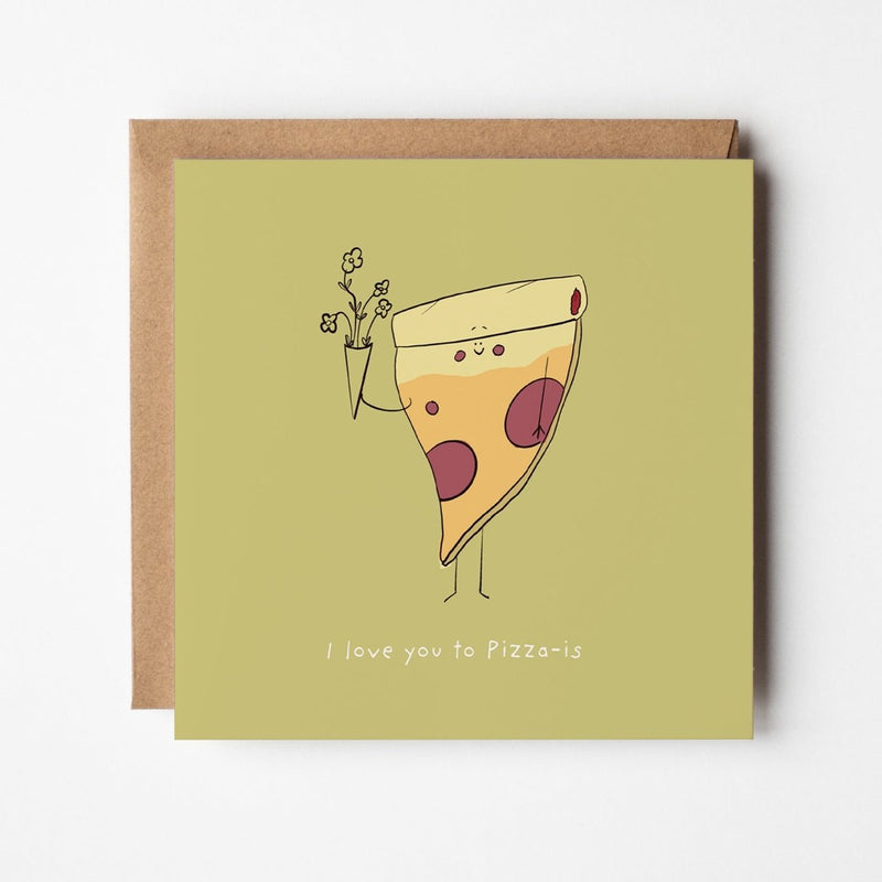 Pizza Love Card – Kawaii Greeting Card With Cheesy Foodie Pun & Premium Square Cardstock