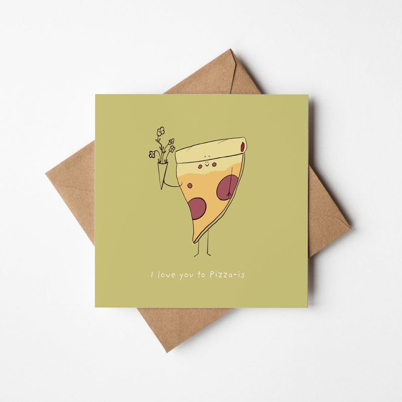 Pizza Love Card – Kawaii Greeting Card With Cheesy Foodie Pun & Premium Square Cardstock