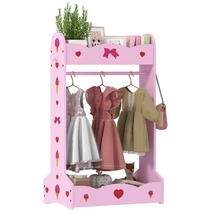 AIYAPLAY Kids Clothes Rail w/ Storage Shelves for Bedroom, Nursery, Hot Pink