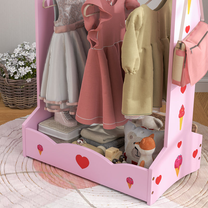 AIYAPLAY Kids Clothes Rail w/ Storage Shelves for Bedroom, Nursery, Hot Pink
