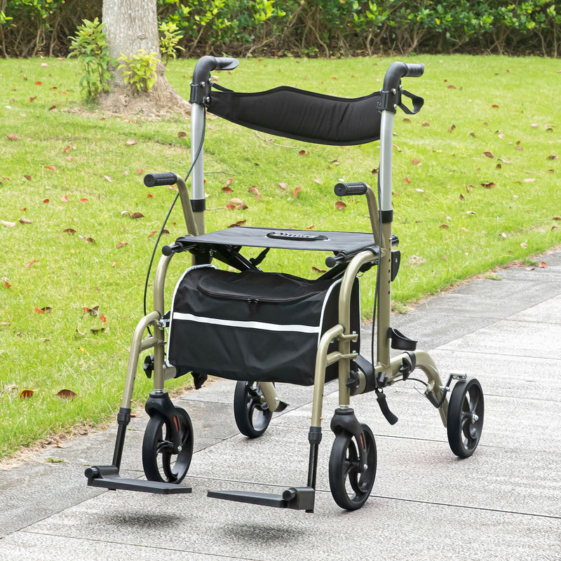 HOMCOM 2 in 1 Wheelchair & Folding Rollator Walker Combo, Yellow-green