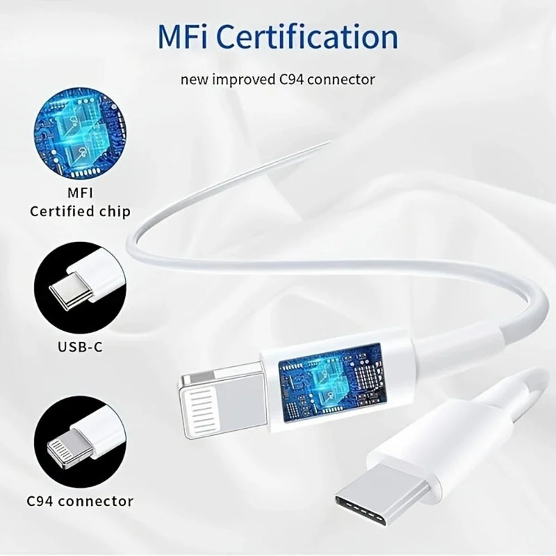 20W USB Fast Charger Power Adapter Plug & Long Lightning Cable for Apple iPhone – Quick Charging Data Cable